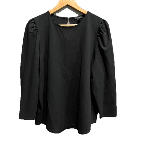 Ann Taylor Black Long Puff Sleeve Back Keyhole Round Neck Women's Top Size XL - Picture 1 of 5